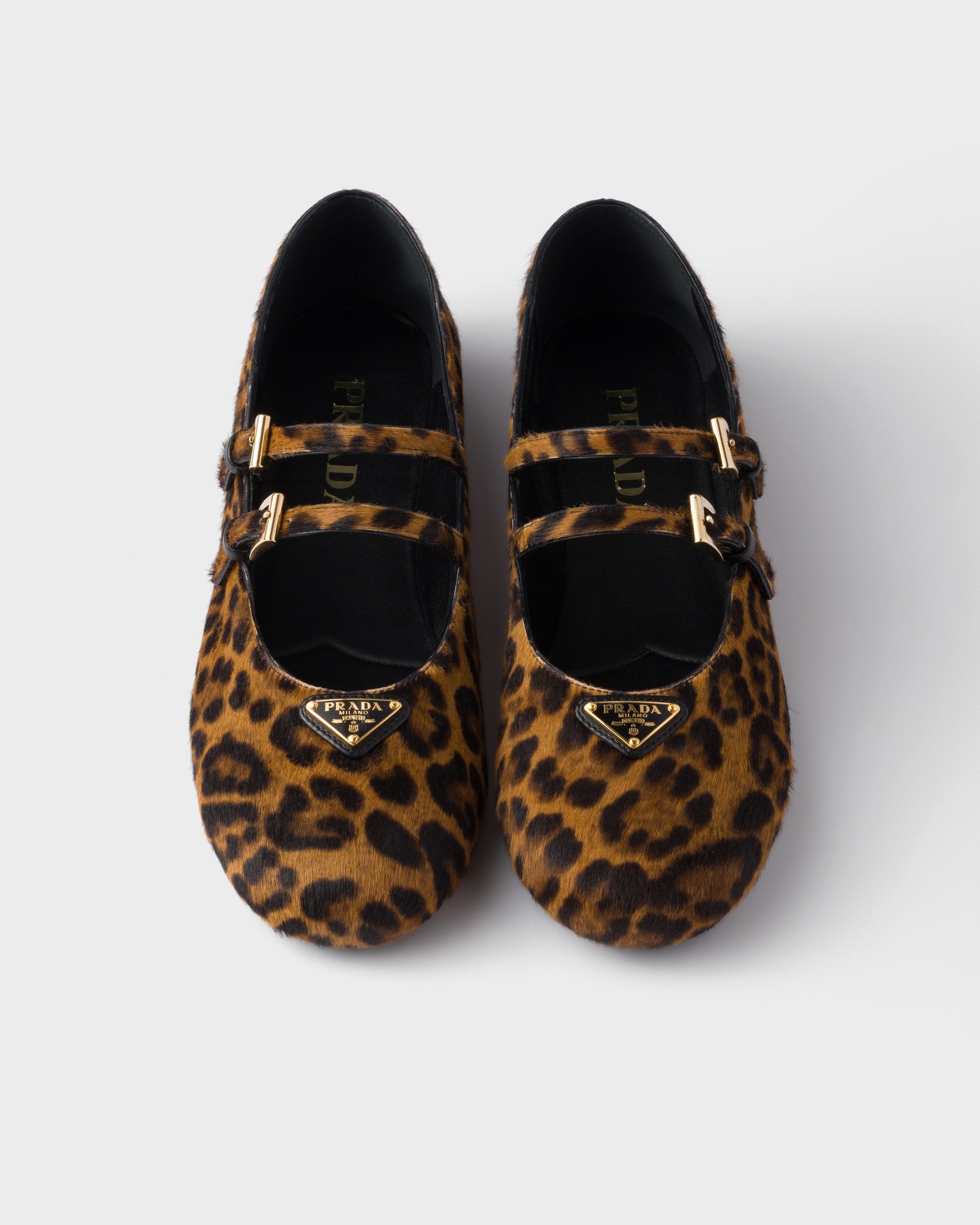 Prada Leopard Print Double Strap Ballet Flats