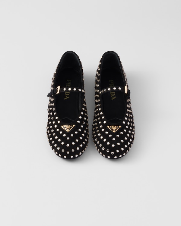 Suede ballerinas with crystals Suede ballerinas with crystals