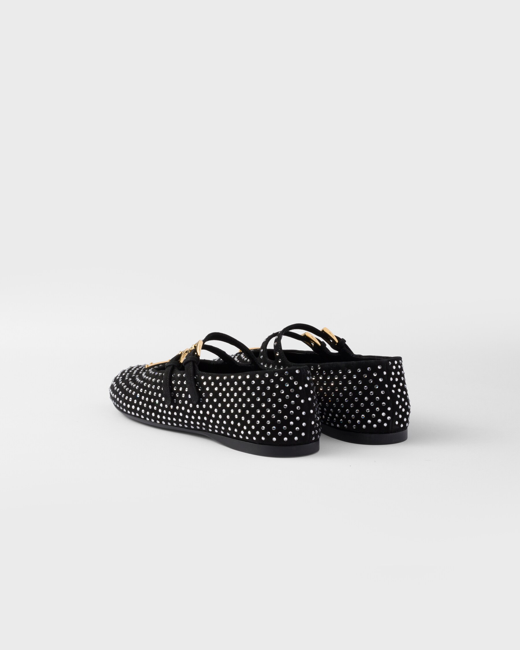 PRADA 25S STUD EMBELLISHED BALLERINA IN BLACK CALFSKIN