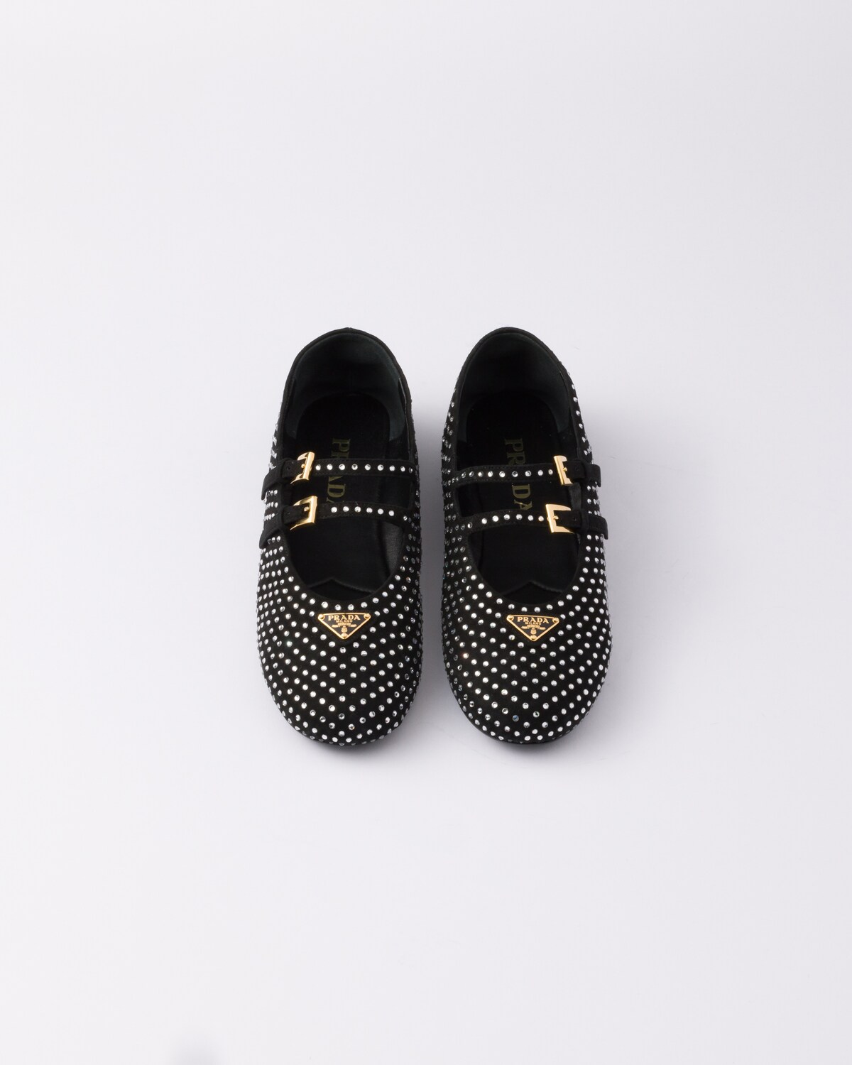 PRADA 25S CRYSTAL EMBELLISHED BALLERINA IN BLACK SUEDE main image 0