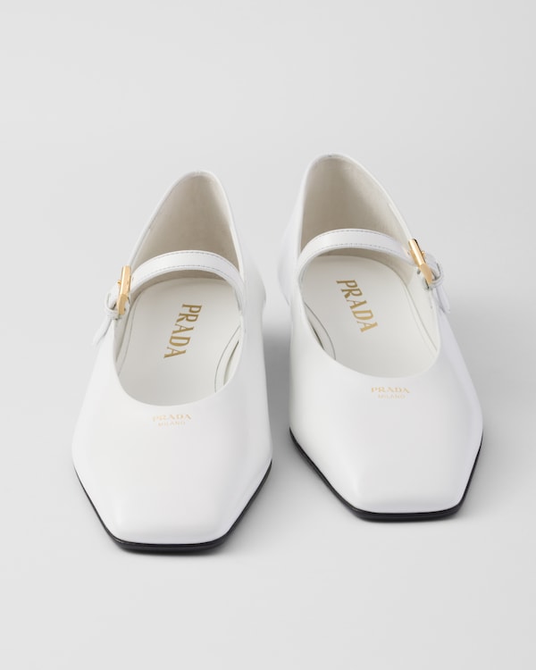 Brushed leather Mary Jane ballerinas - White Brushed leather Mary Jane ballerinas - White