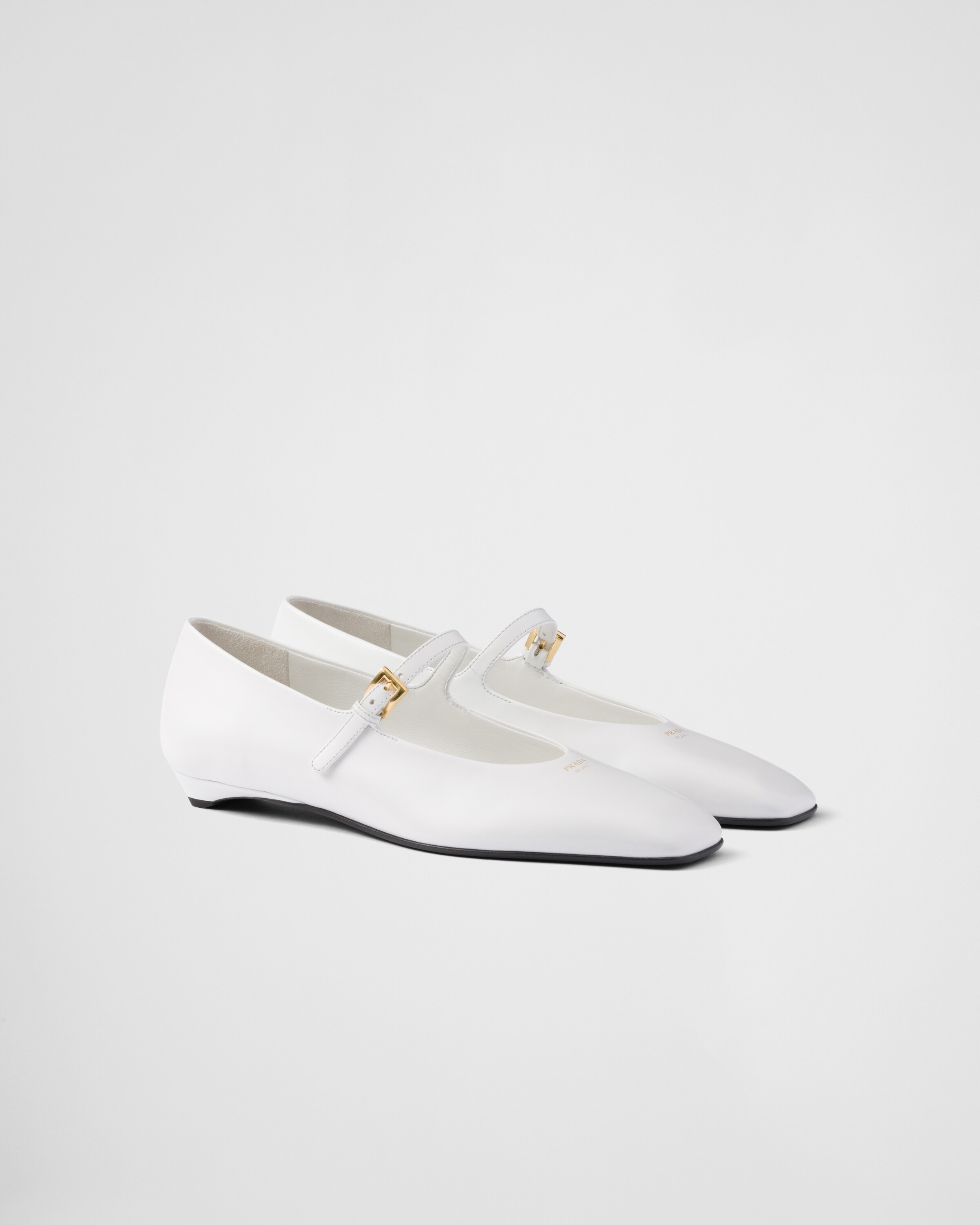 White Brushed leather Mary Jane ballerinas | PRADA - South Korea