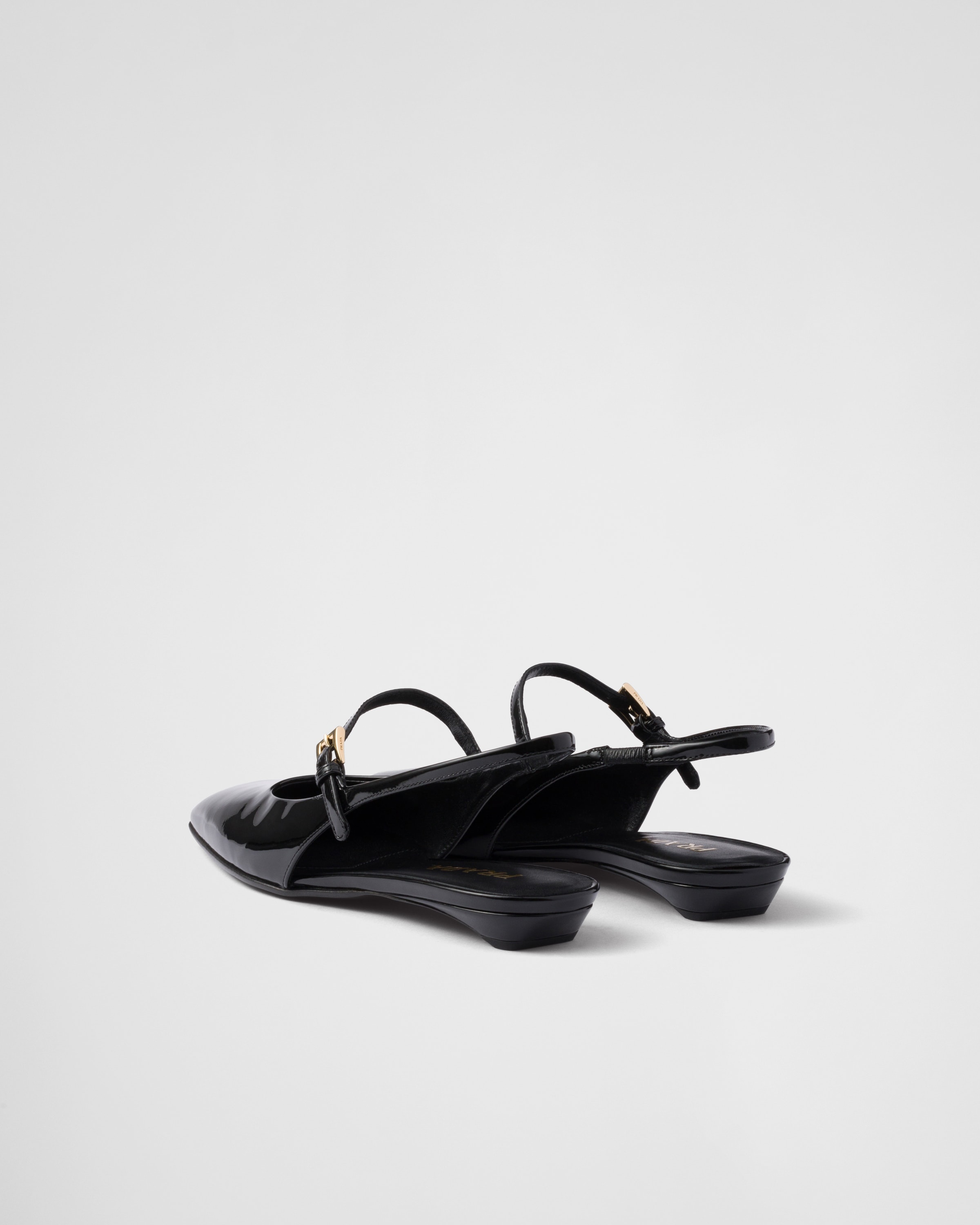 Prada Mary Jane Patent Pointy-toe Slingback Ballerina Flat In Black
