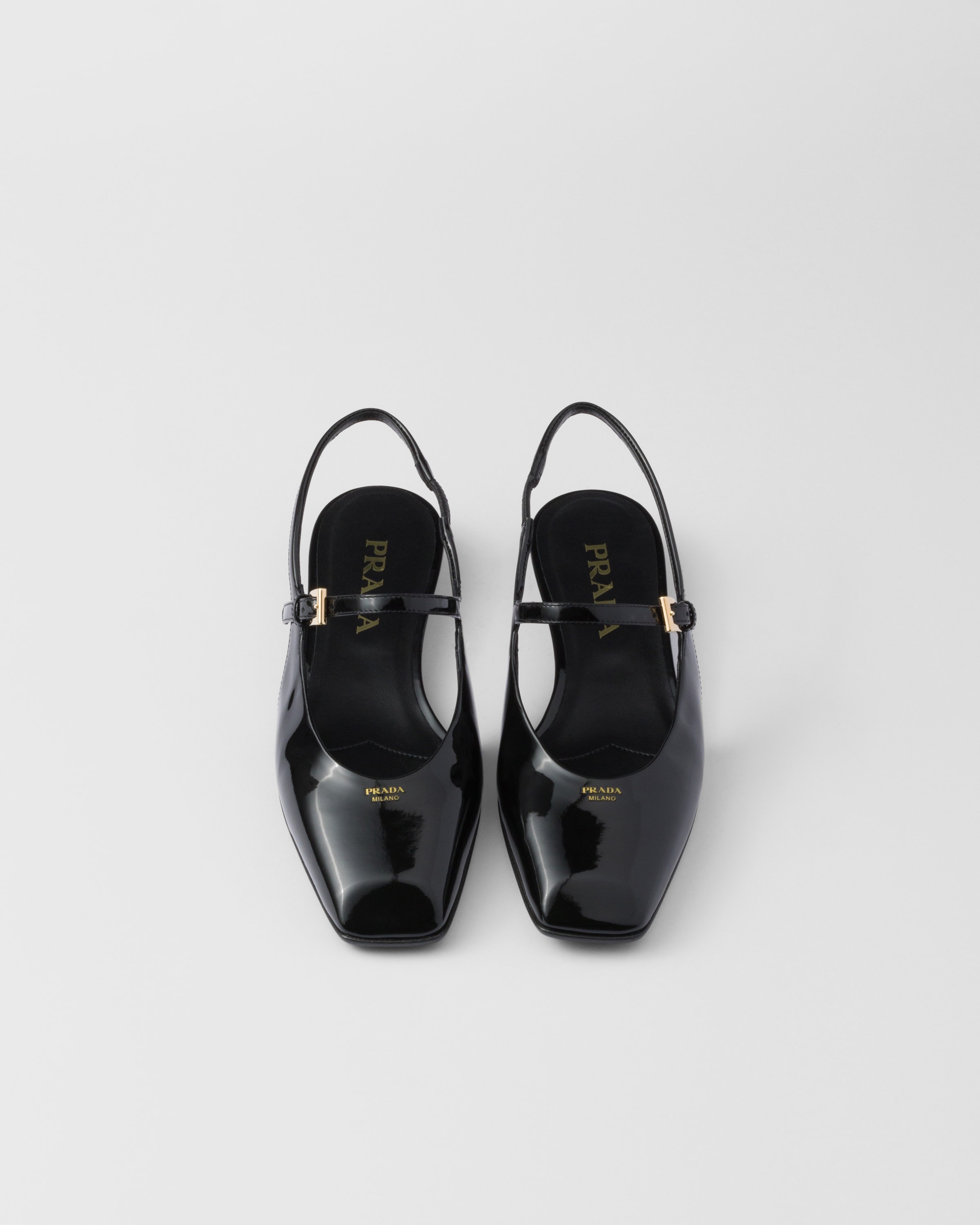 Prada Mary Jane Patent Pointy-toe Slingback Ballerina Flat In Black