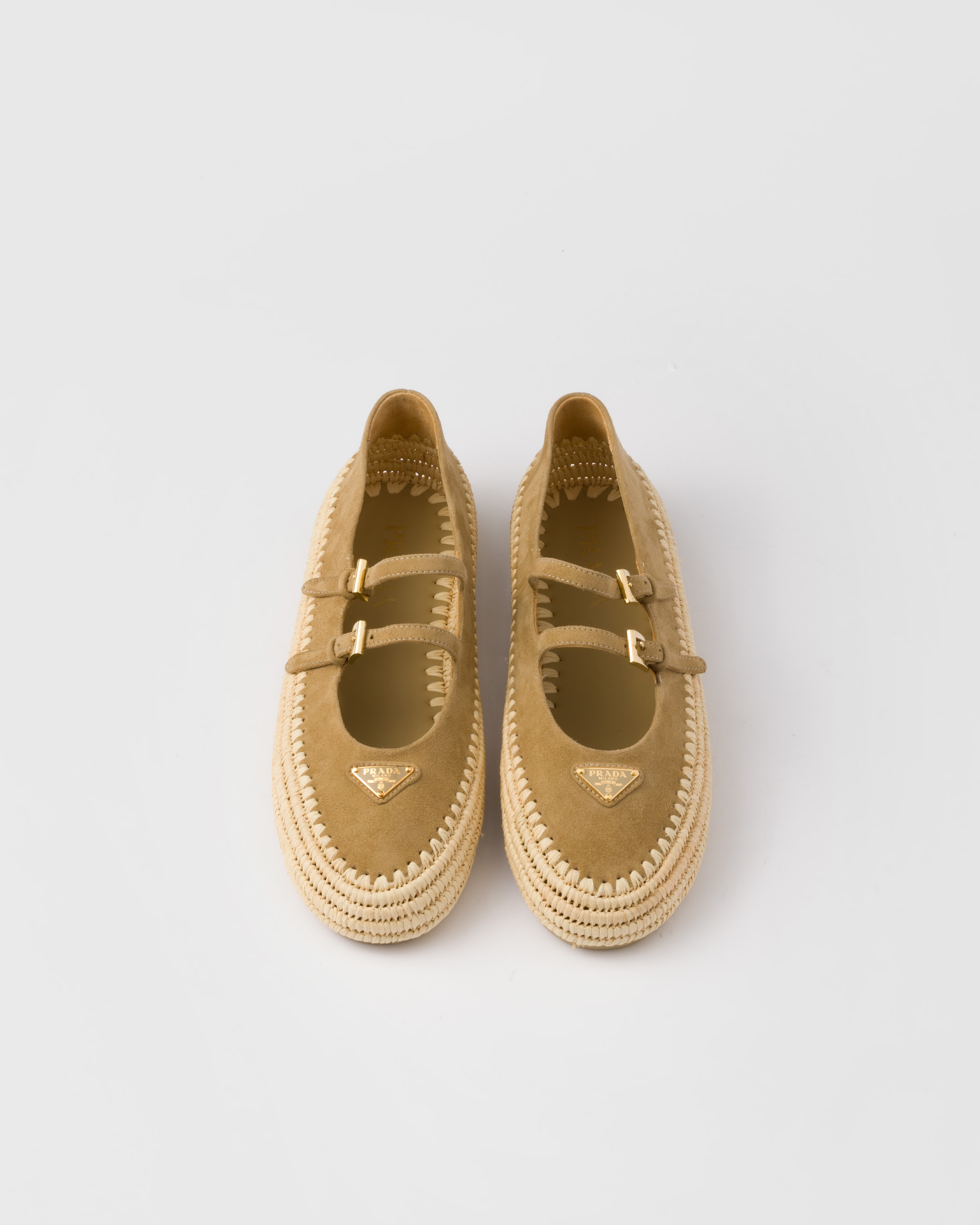 Prada Suede Ballerinas In Ecru