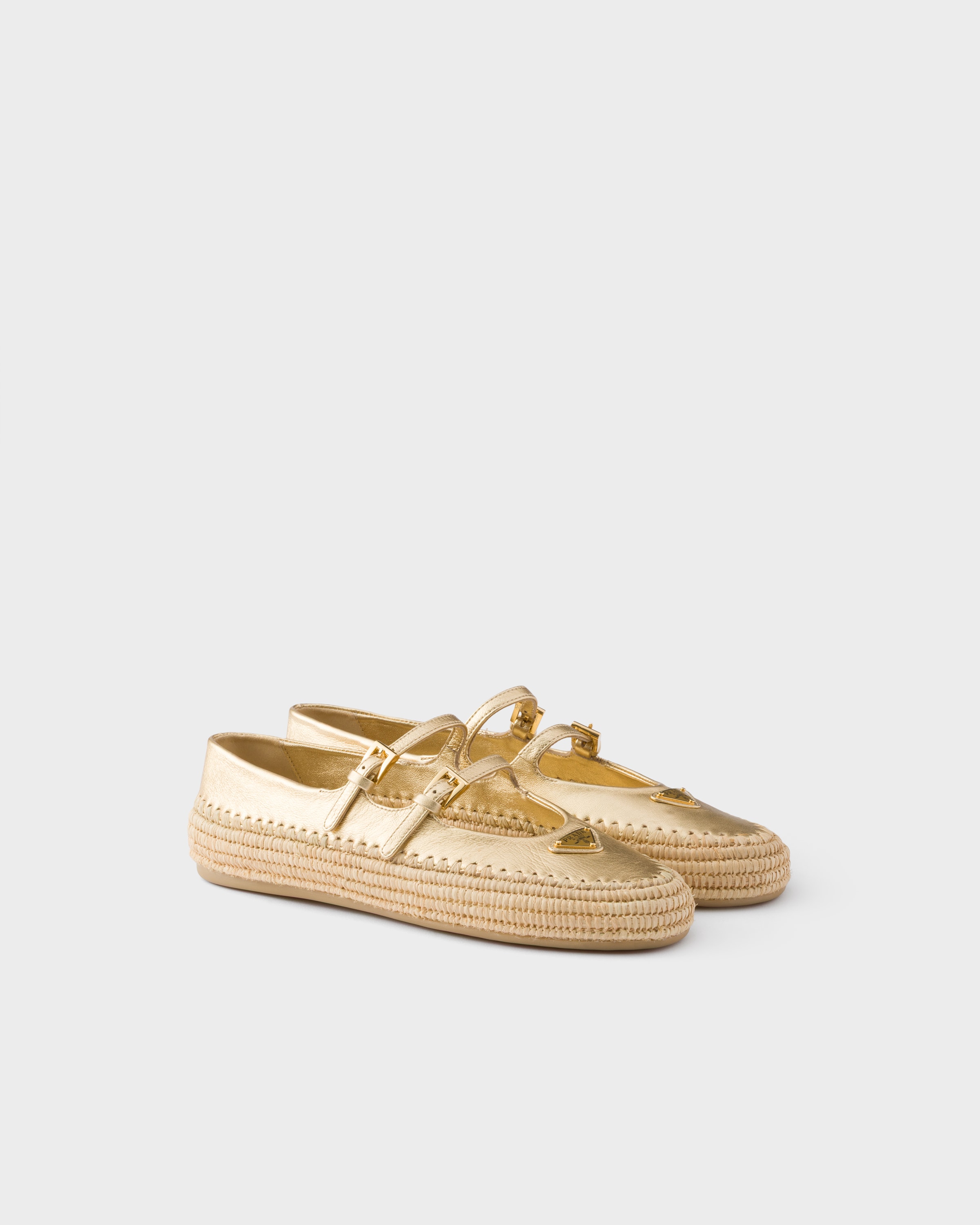 PRADA ゴールド・ リーフ装飾ミュール　37 Platinum Mordoré nappa leather ballerinas | PRADA - United States