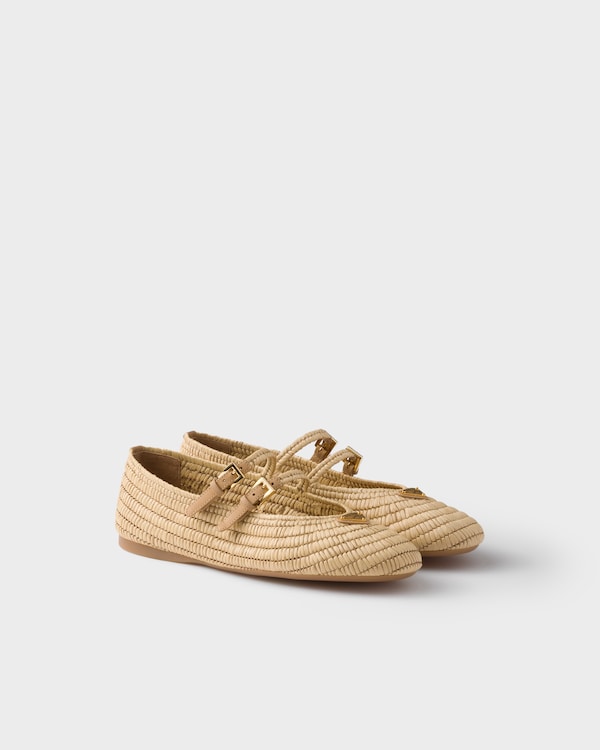 Natural Raffia crisscross slides | PRADA