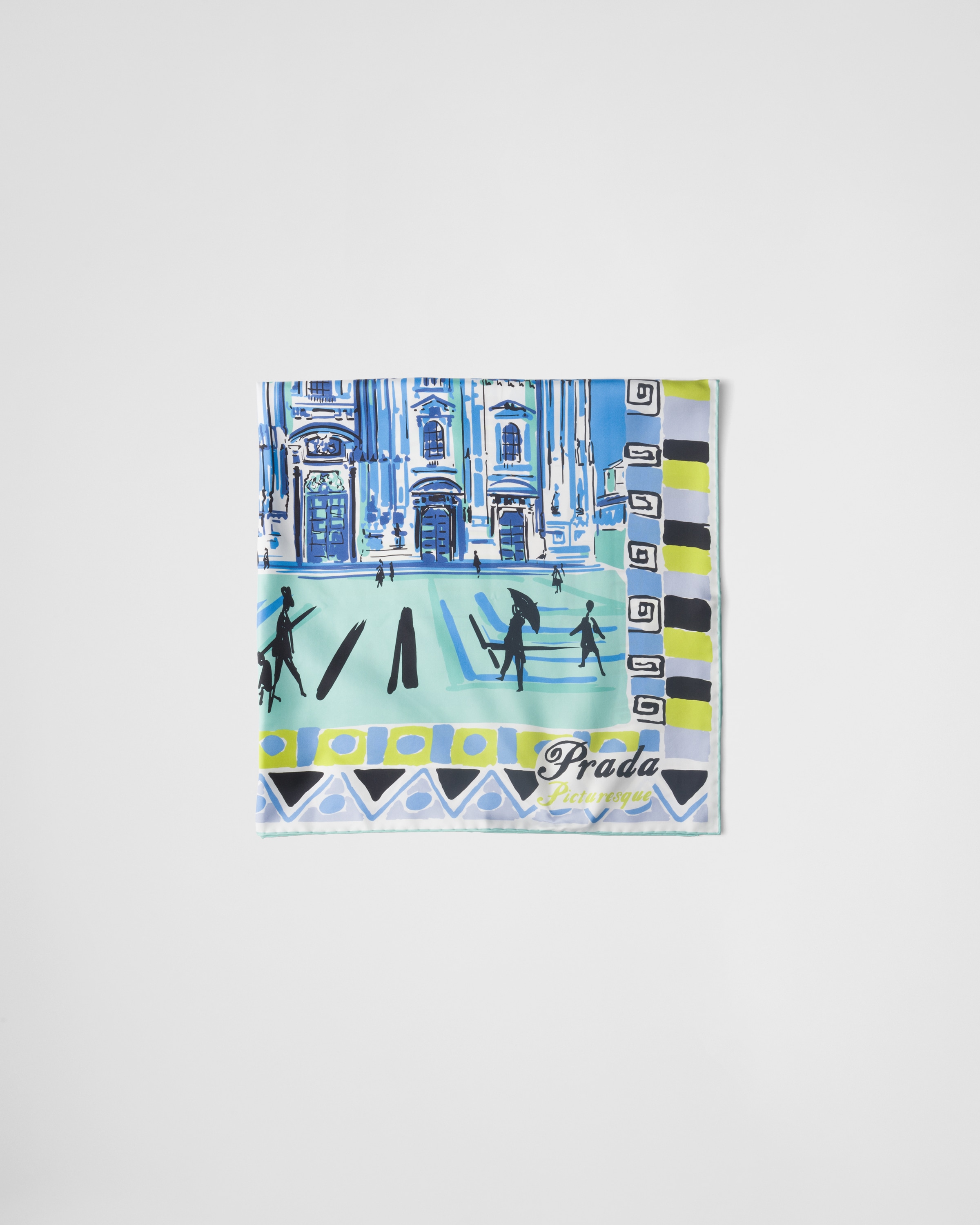 Prada Picturesque Milano Silk Scarf In Light Blue