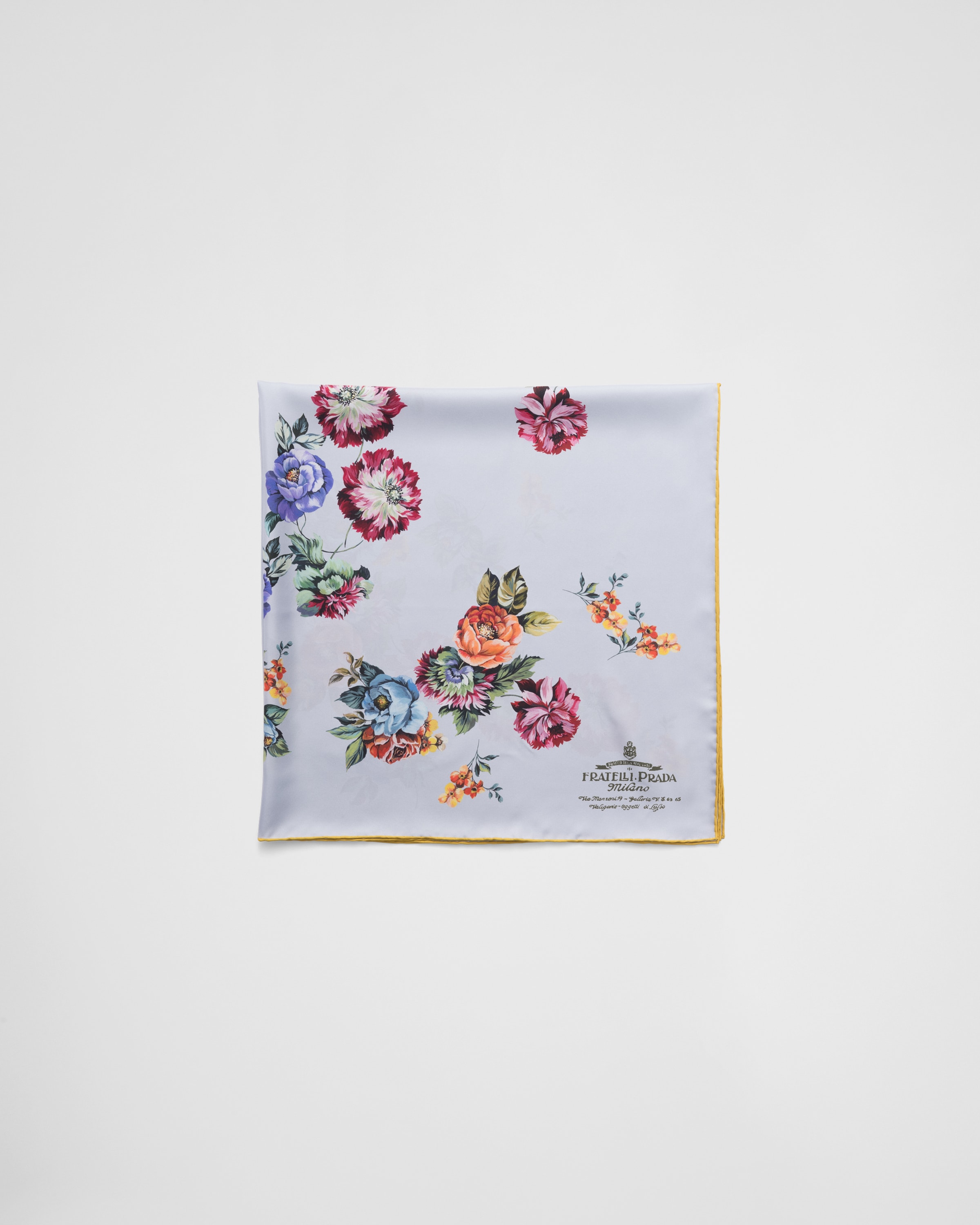 Prada Silk Gardenia Square Scarf In Steel Gray