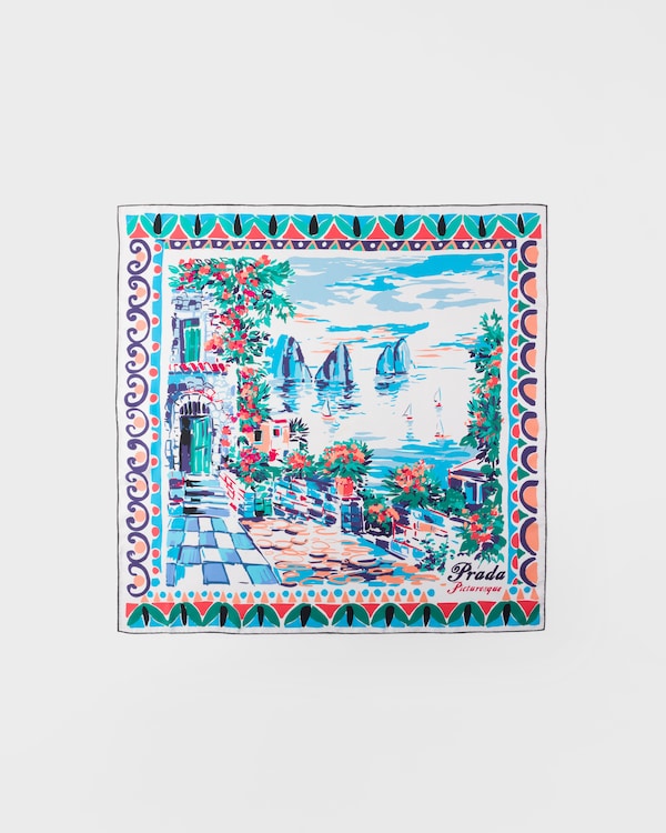 Printed silk twill scarf, 90 X 90 cm - Sea Blue Printed silk twill scarf, 90 X 90 cm - Sea Blue