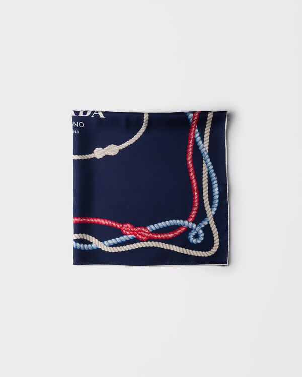 Printed silk twill scarf, 90 X 90 cm - Navy Printed silk twill scarf, 90 X 90 cm - Navy