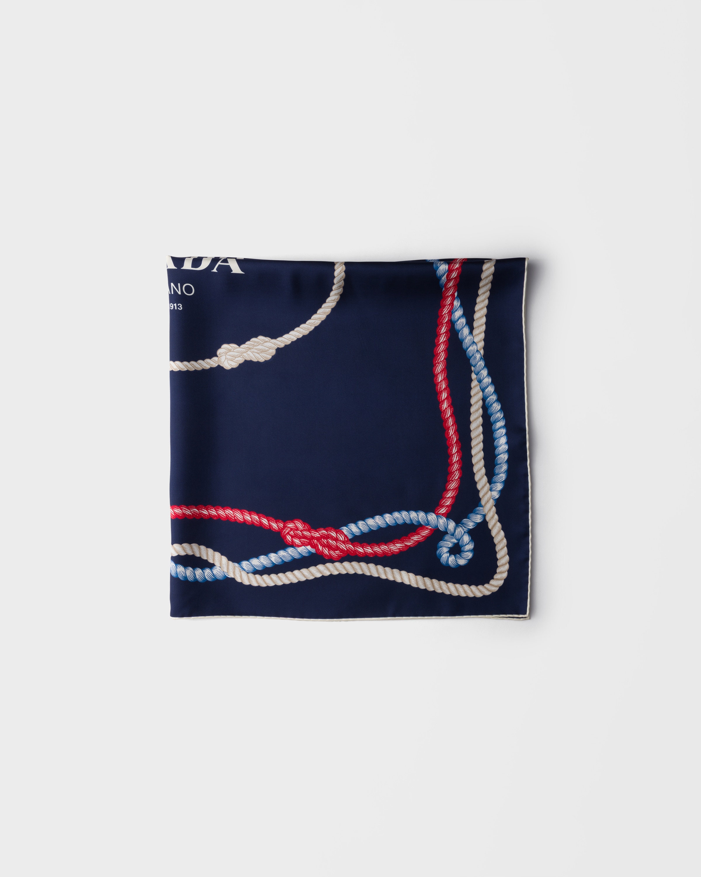 Prada Foulard Stampato In Twill Di Seta 90, Donna, Blu