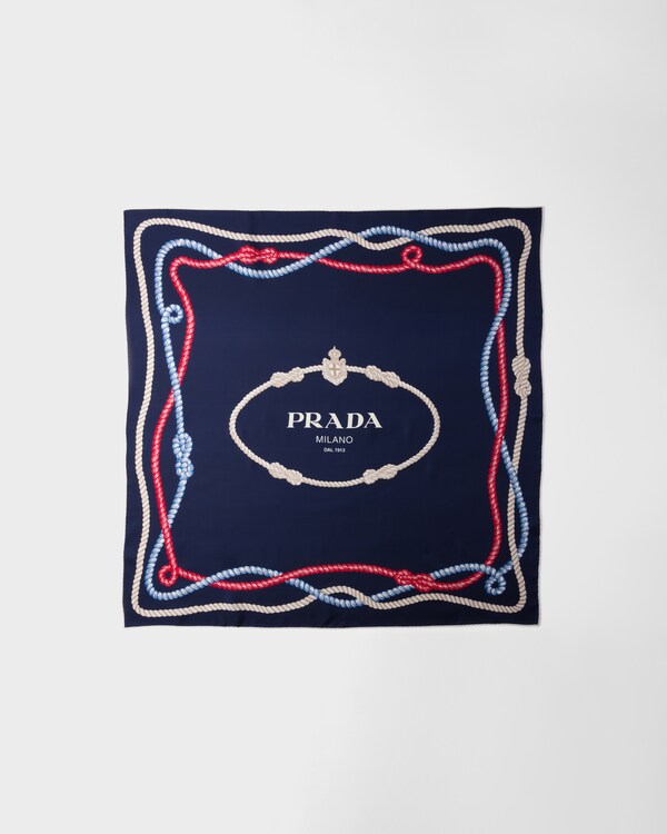 Printed silk twill scarf, 90 X 90 cm - Navy Printed silk twill scarf, 90 X 90 cm - Navy