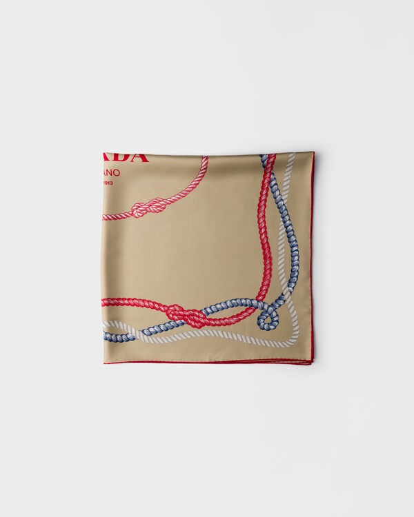 Printed silk twill scarf, 90 X 90 cm - Camel Brown Printed silk twill scarf, 90 X 90 cm - Camel Brown