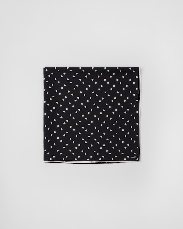 ネイビー/ホワイト プリントシルクツイル スカーフ 65x65 | PRADA