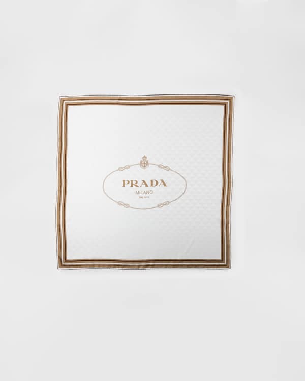 Printed silk twill jacquard scarf 90 x 90 cm - Chalk White/Camel Printed silk twill jacquard scarf 90 x 90 cm - Chalk White/Camel