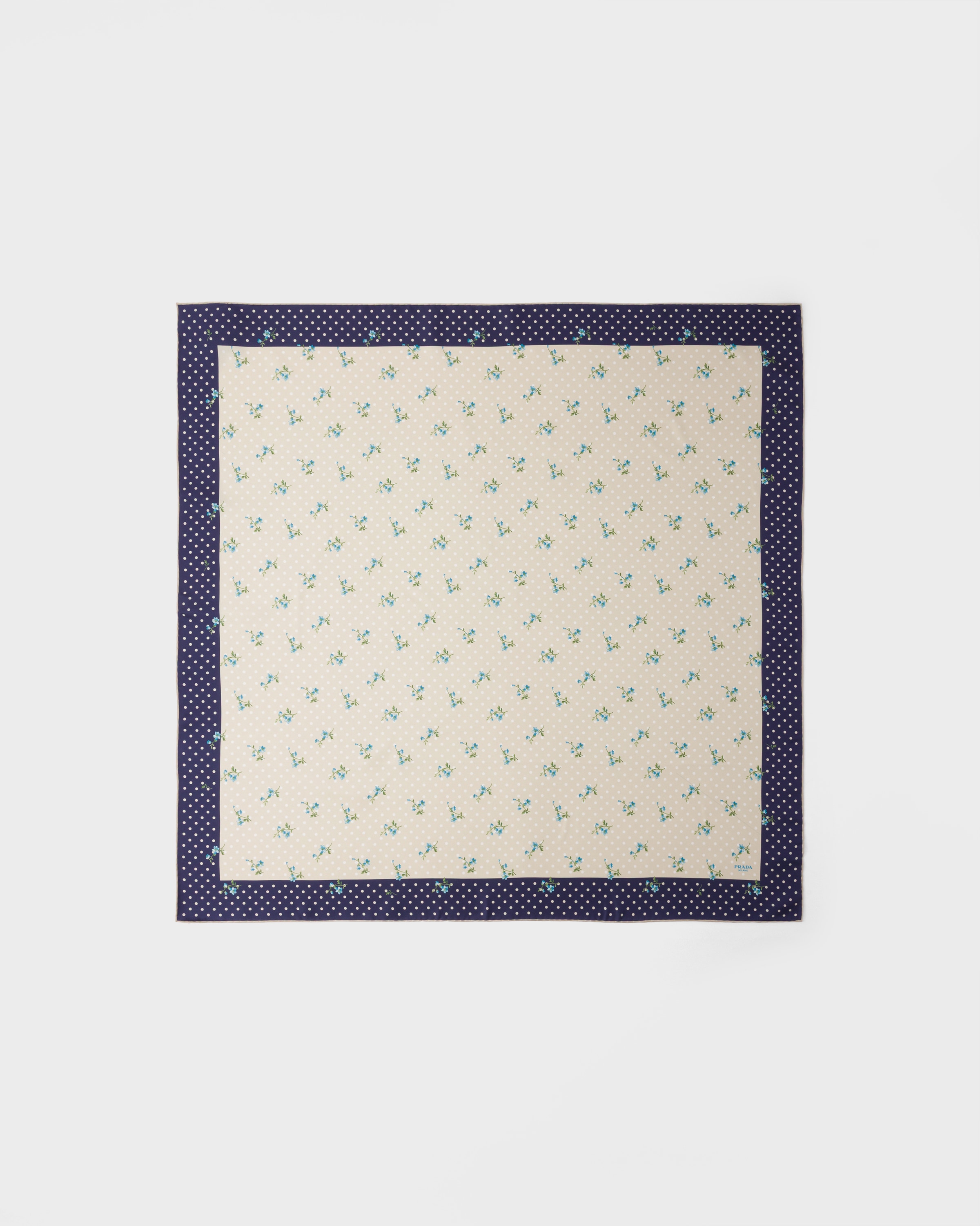 Natural/Blue Printed silk twill scarf 90 | PRADA - United States
