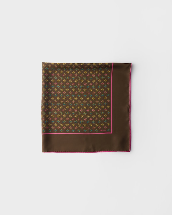 Printed twill scarf 90 - Cocoa Brown Printed twill scarf 90 - Cocoa Brown