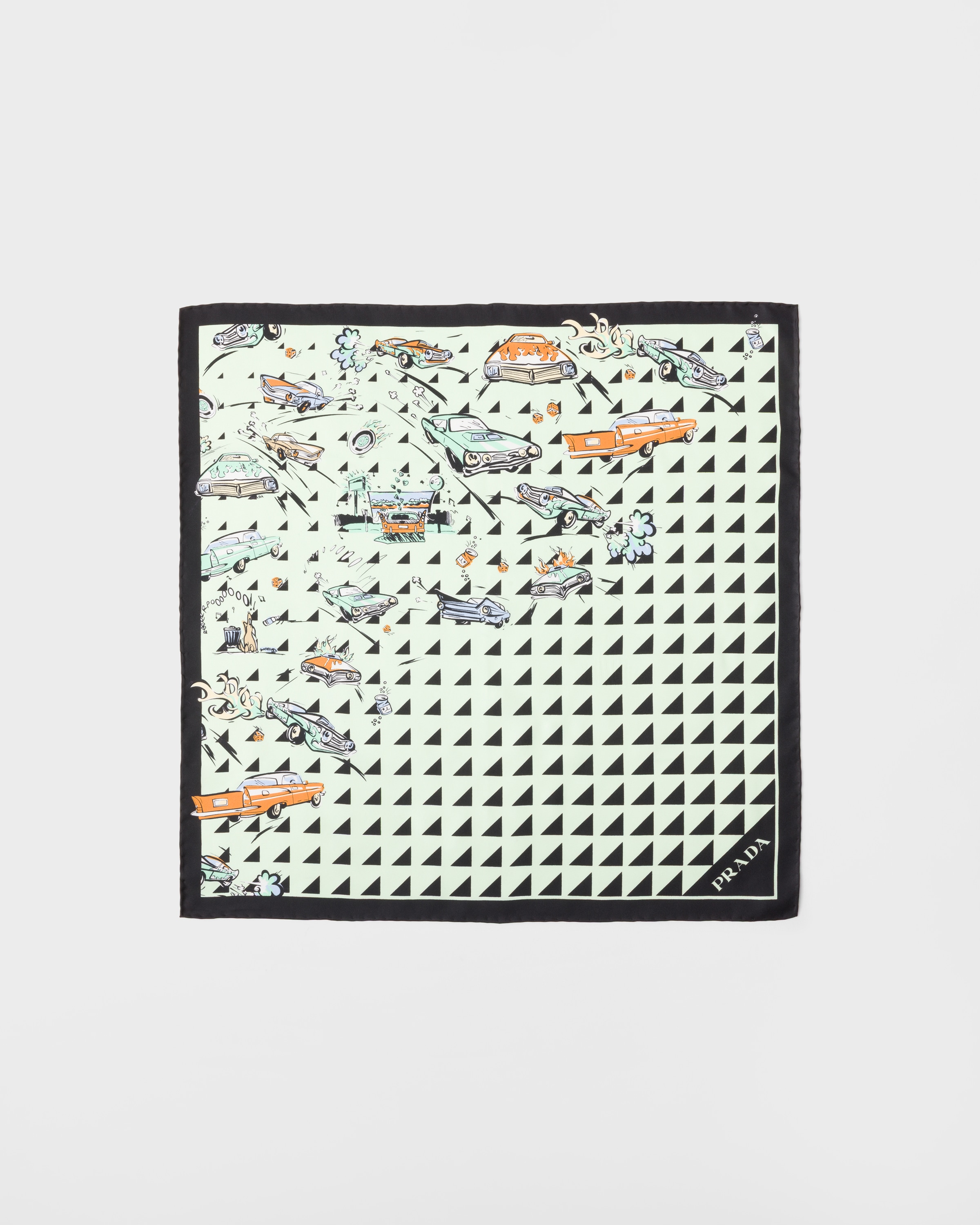 プラダ ブラック ホワイト プリントシルクツイル スカーフ ブラック/アクア プリントシルクツイル スカーフ 55 | PRADA - 日本