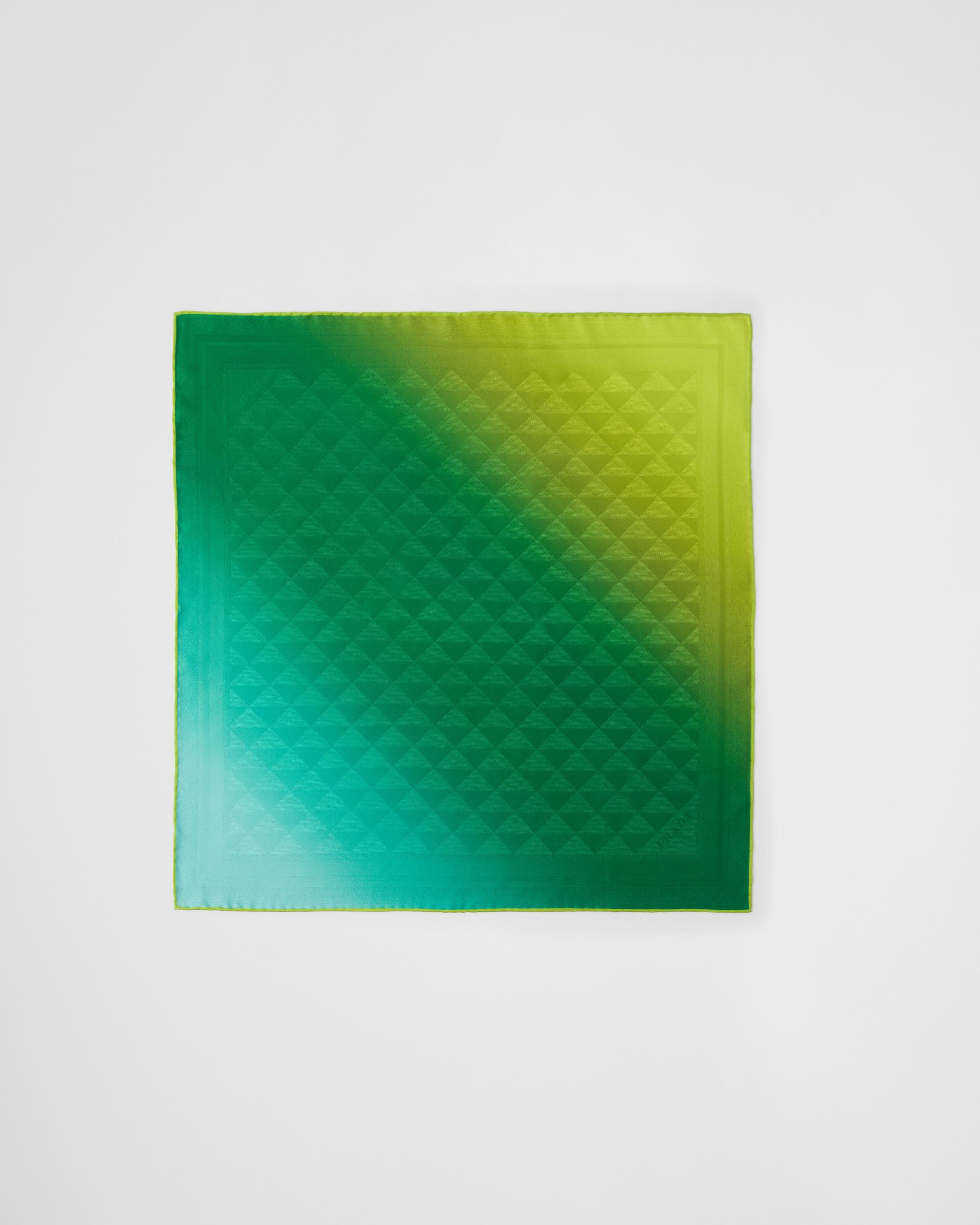 Prada Gradient Geometric Pattern Scarf With Polished Edges In Green