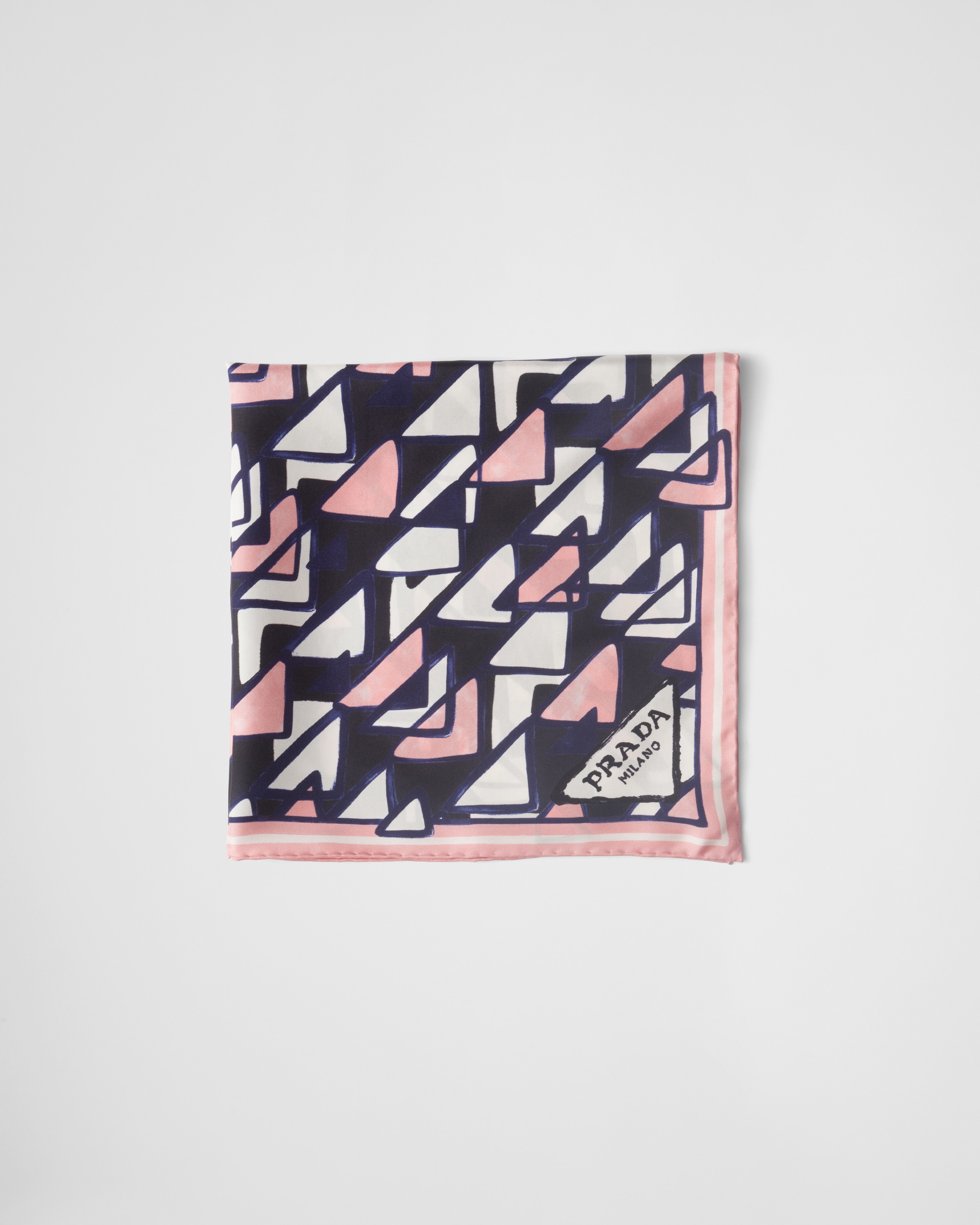 Prada Silk Triangle Print Skinny Scarf In Pink/black