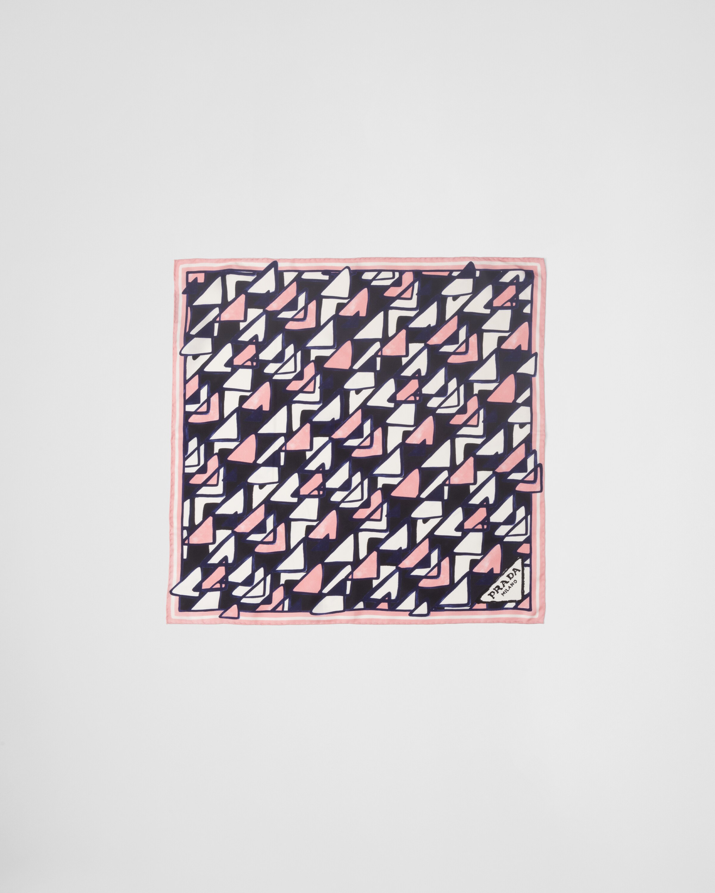 Prada Silk Triangle Print Skinny Scarf In Pink/black