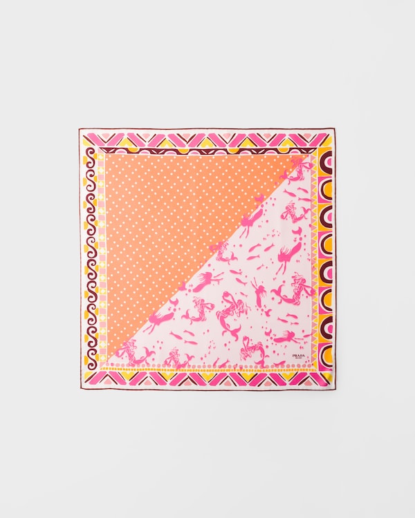 Écharpe en sergé de soie imprimé 55 - Ambre/Rose Poudré Écharpe en sergé de soie imprimé 55 - Ambre/Rose Poudré