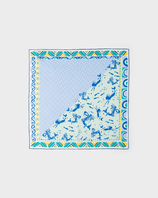 Printed silk twill scarf 55 - Astral Blue/Aquamarine Printed silk twill scarf 55 - Astral Blue/Aquamarine