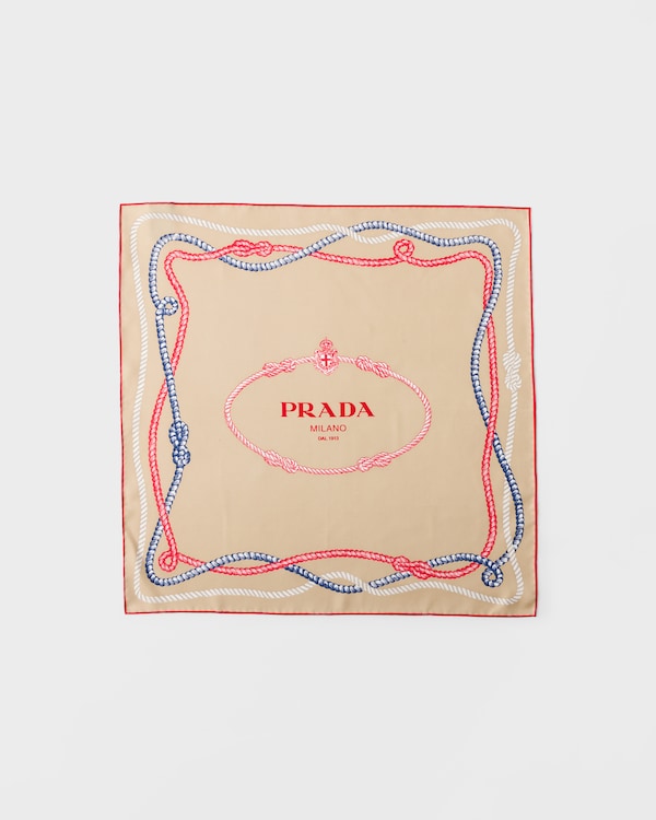 印花丝质斜纹围巾,55 x 55厘米 - 驼棕色 印花丝质斜纹围巾,55 x 55厘米 - 驼棕色