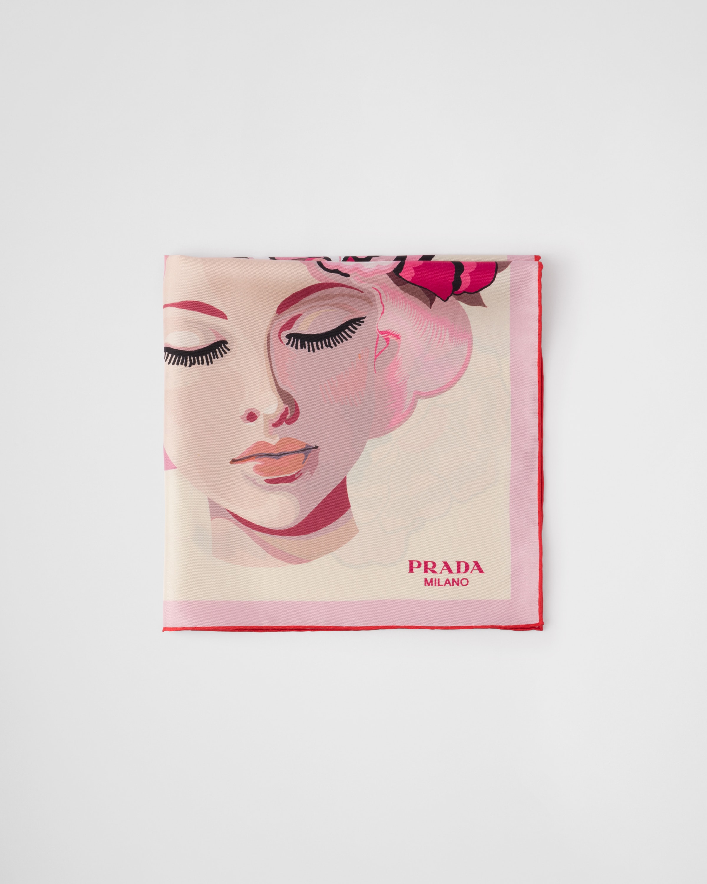 Prada Foulard En Sergé De Soie Imprimé 55, Femme, Rose Albâtre