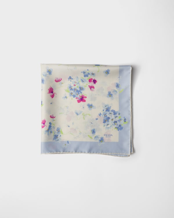 Fuchsia/Astral Blue Printed silk twill scarf, 55 X 55 cm | PRADA