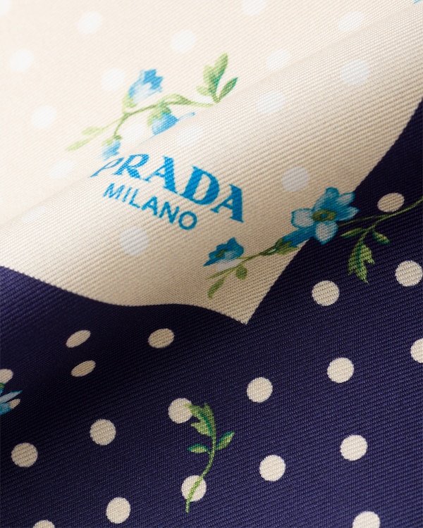 Printed silk twill scarf 55 - Natural/Blue Printed silk twill scarf 55 - Natural/Blue