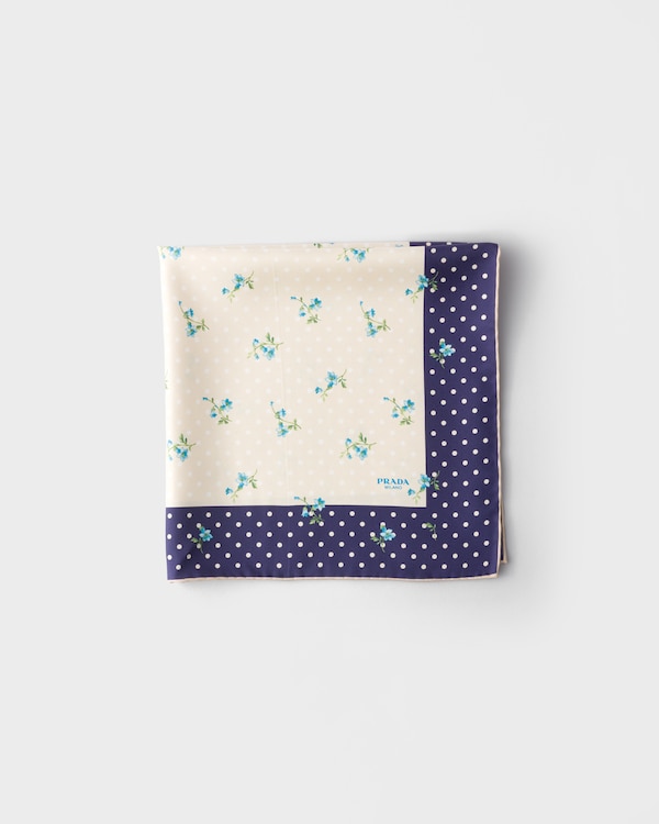 Printed silk twill scarf 55 - Natural/Blue Printed silk twill scarf 55 - Natural/Blue