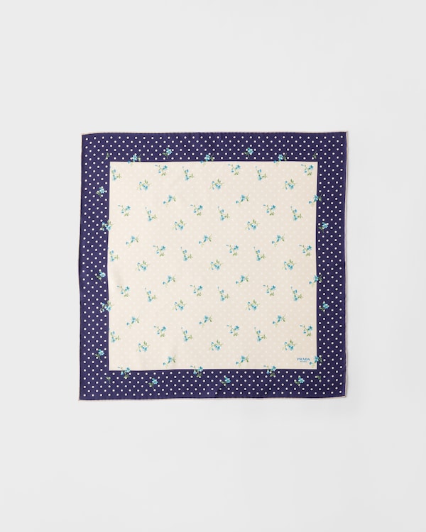 Printed silk twill scarf 55 - Natural/Blue Printed silk twill scarf 55 - Natural/Blue