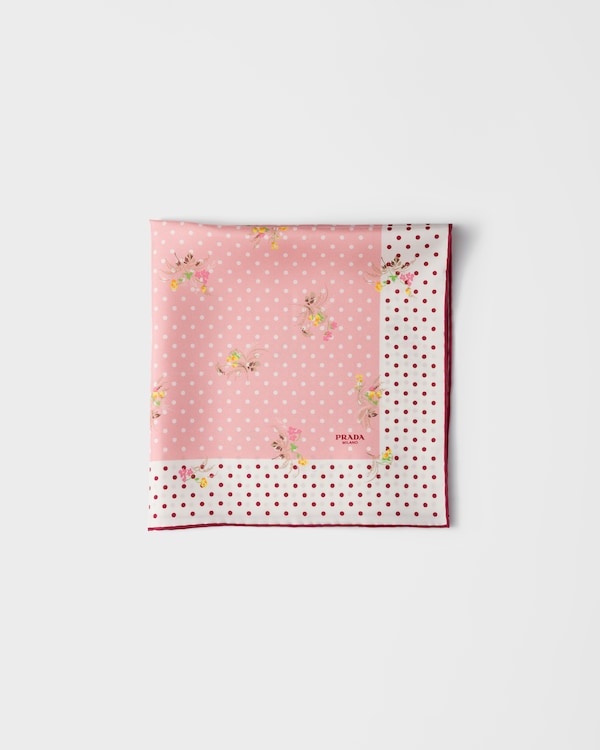 Printed silk twill scarf 55 - Pink/Sand Printed silk twill scarf 55 - Pink/Sand