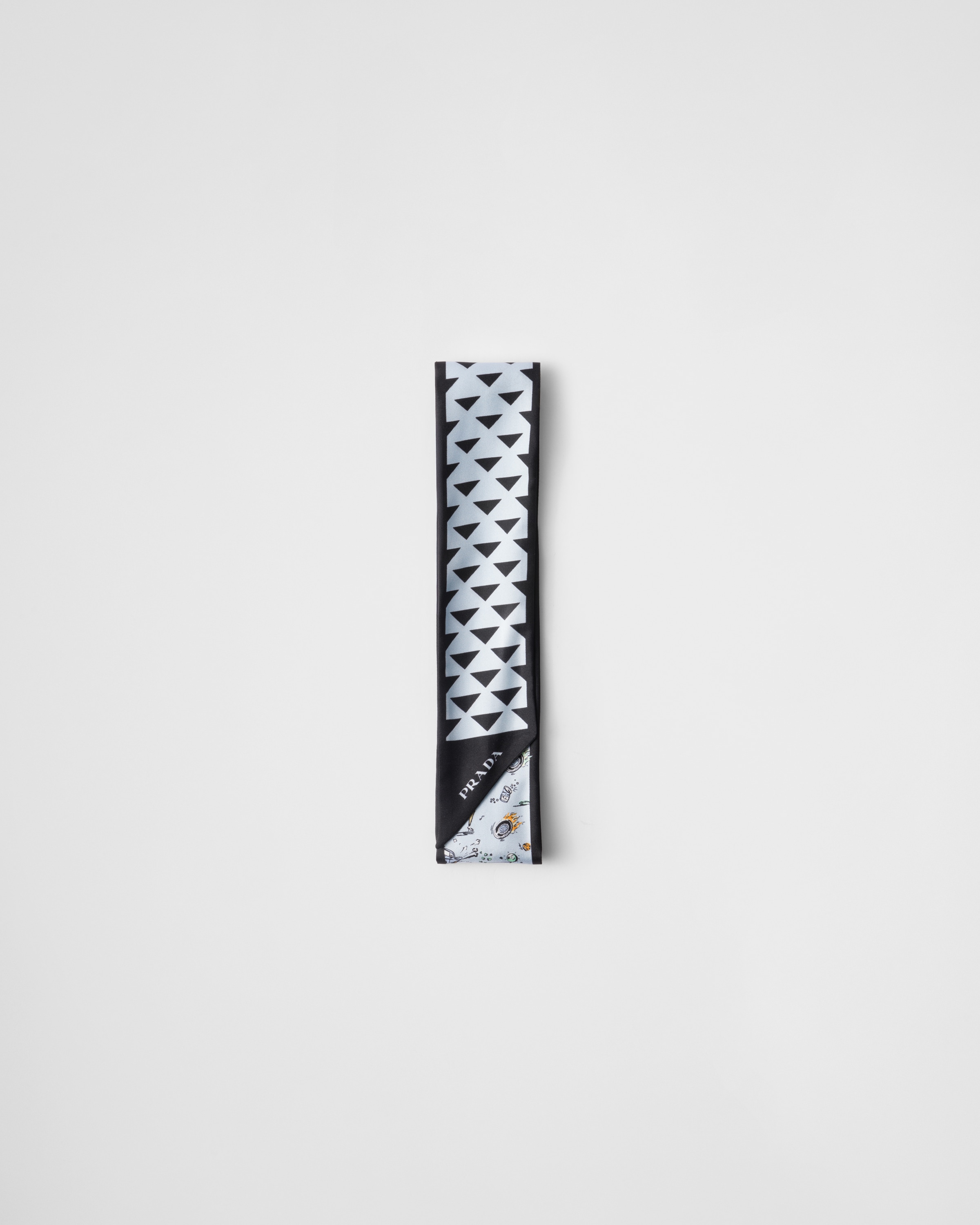 Shop Prada Printed Silk Twill Skinny Scarf In Schwarz/himmelblau