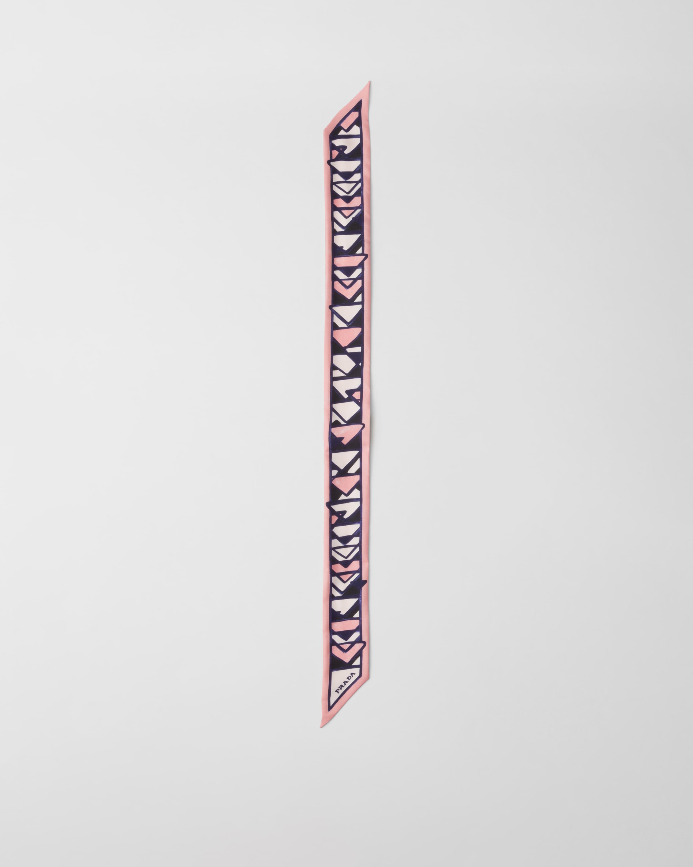 Prada Silk Triangle Print Skinny Scarf In Pink/black