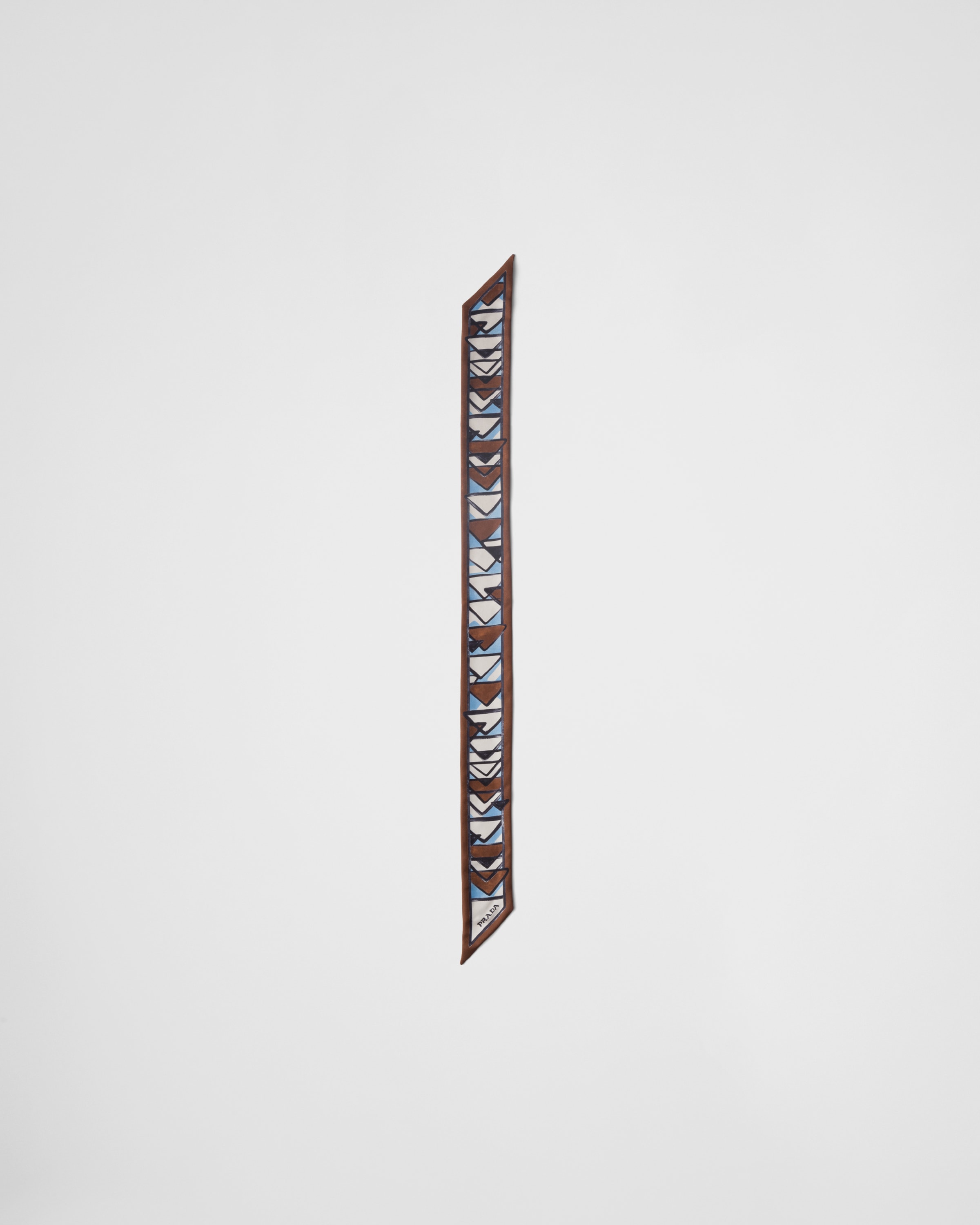 Shop Prada Printed Twill Skinny Scarf In Light Blue/tabacco