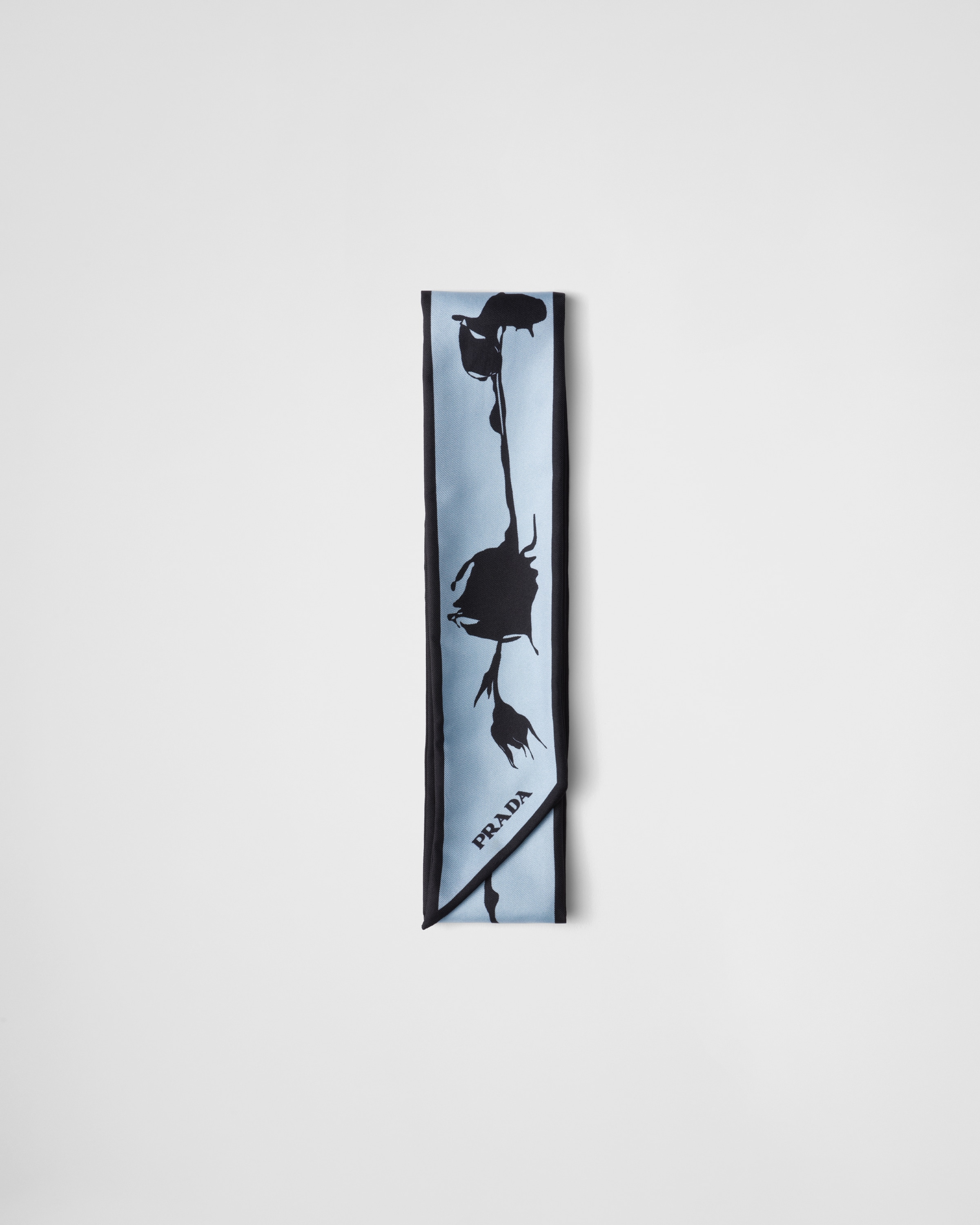 Prada Printed Twill Skinny Scarf In Sky Blue/aqua