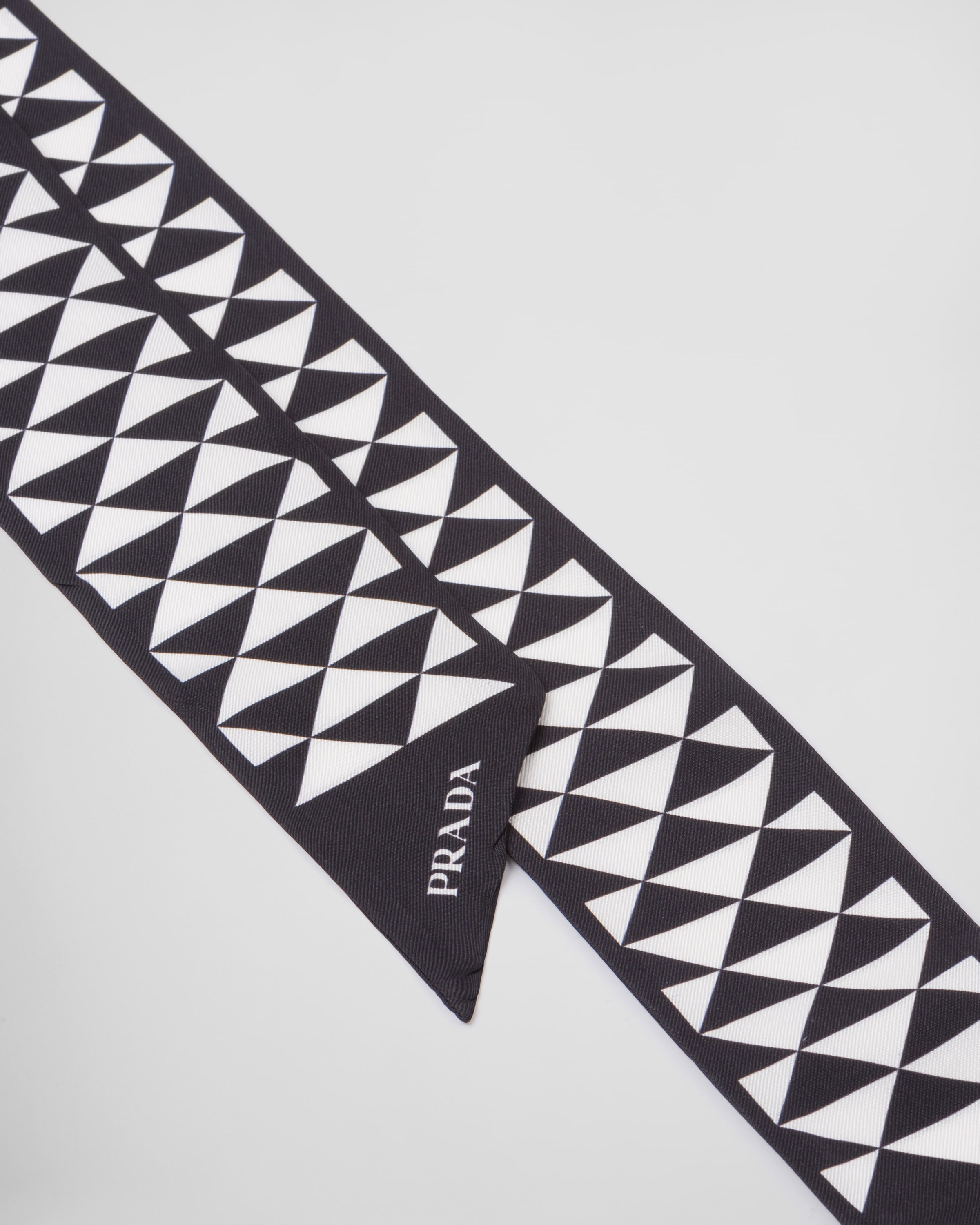 Black white Printed Silk Twill Scarf PRADA