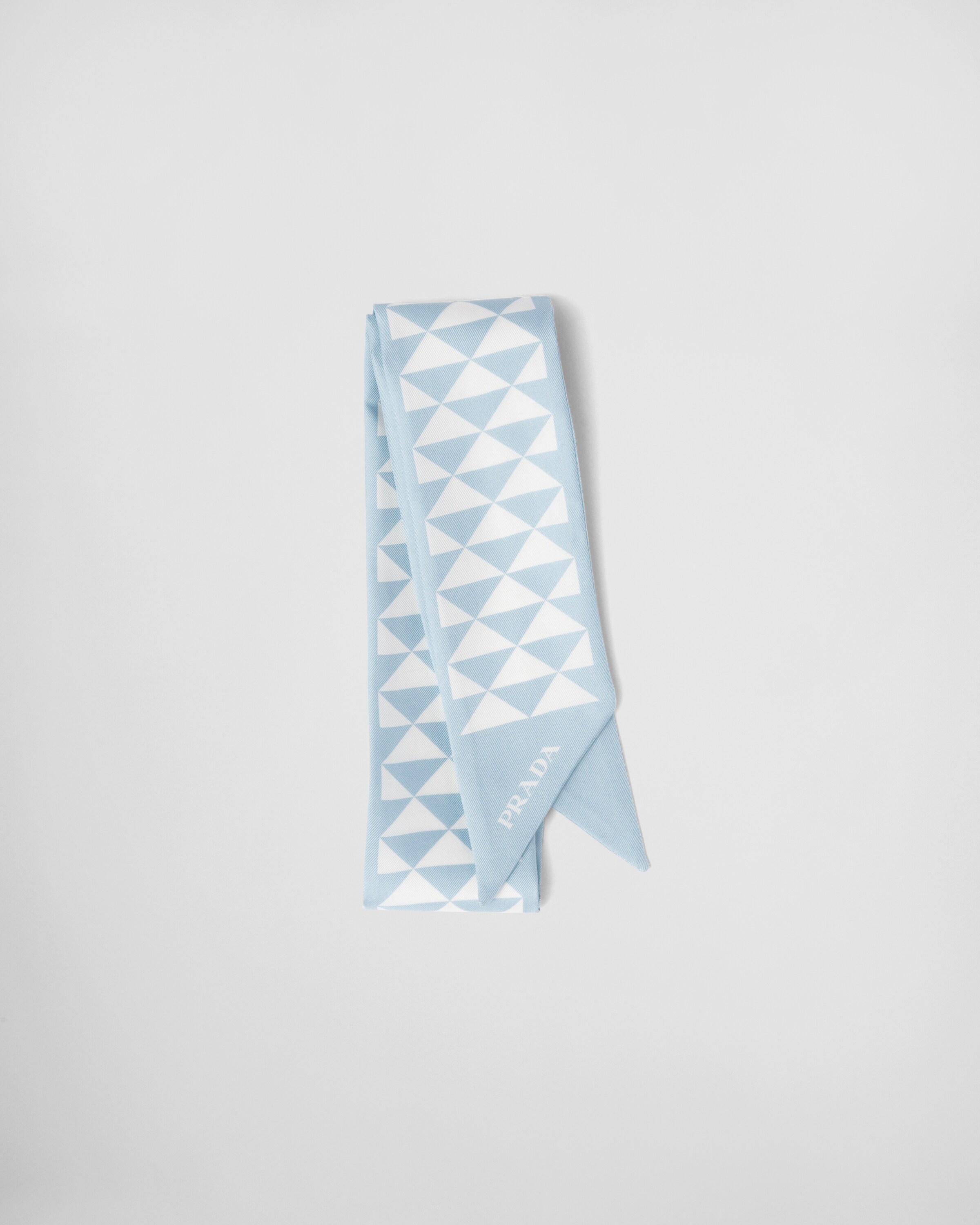Prada Nastro Stampato In Twill Di Seta, Donna, Cielo/bianco