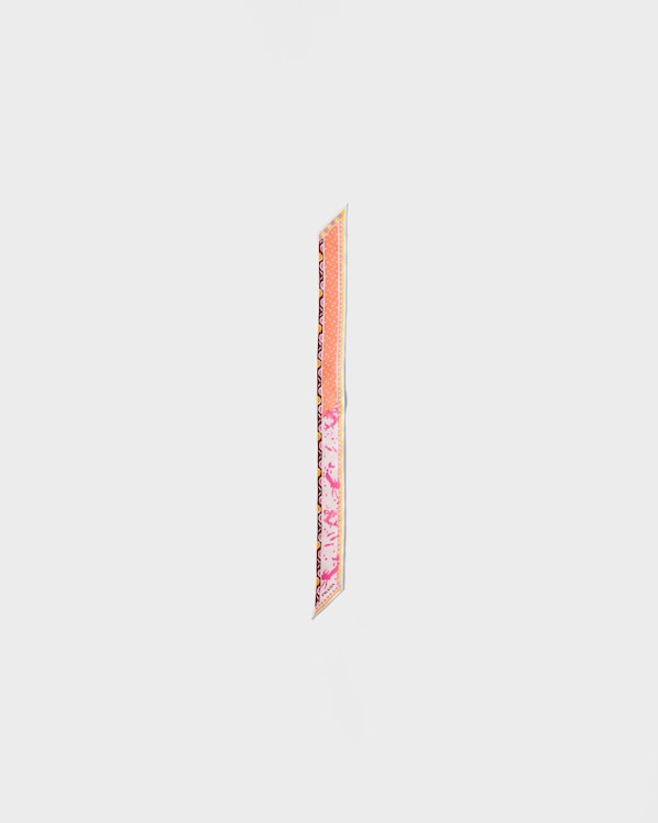 Printed silk twill skinny scarf - Amber/Powder Pink Printed silk twill skinny scarf - Amber/Powder Pink