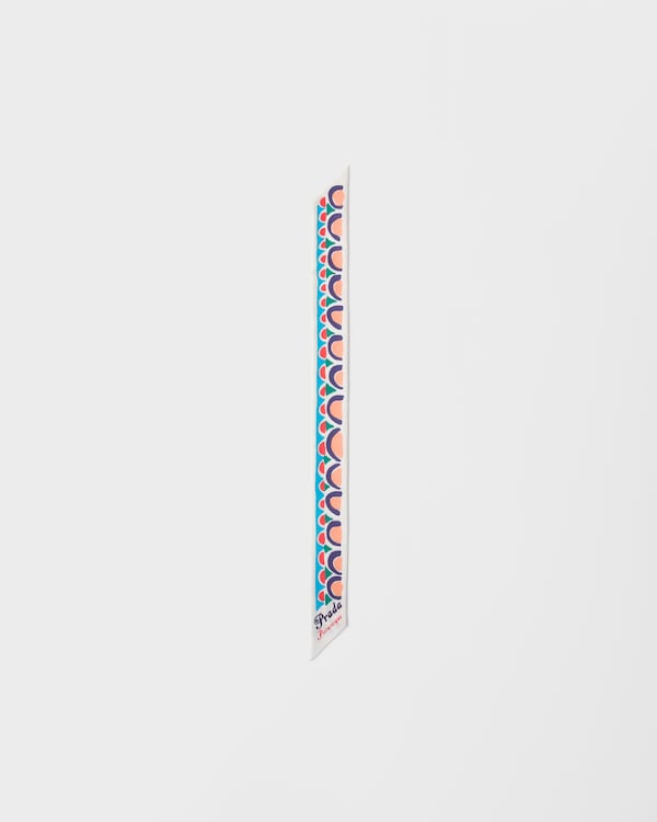 Printed silk twill skinny scarf - Sea Blue Printed silk twill skinny scarf - Sea Blue