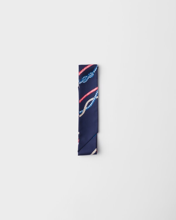 Printed silk twill skinny scarf - Navy Printed silk twill skinny scarf - Navy