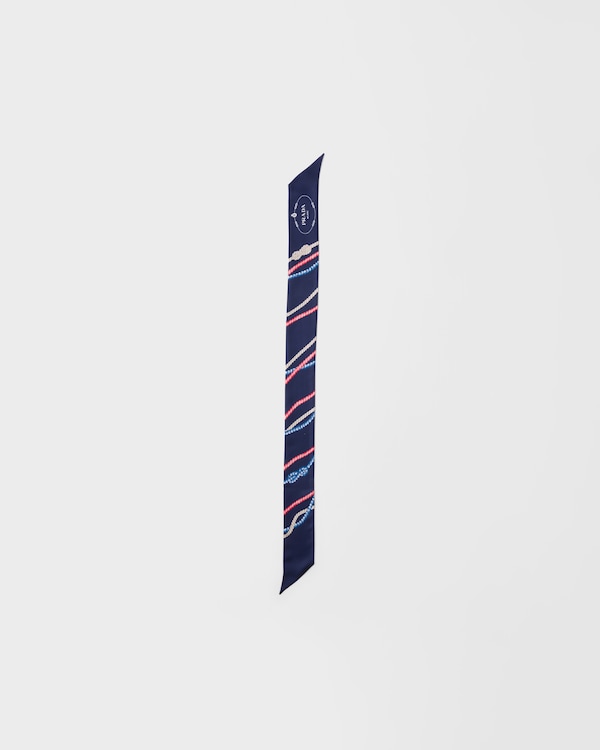 Printed silk twill skinny scarf - Navy Printed silk twill skinny scarf - Navy