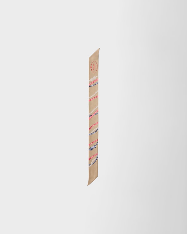 Foulard fin en sergé de soie imprimé - Marron Camel Foulard fin en sergé de soie imprimé - Marron Camel