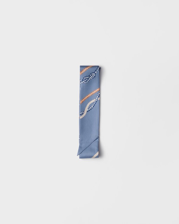 Printed silk twill skinny scarf - Aviator Blue Printed silk twill skinny scarf - Aviator Blue
