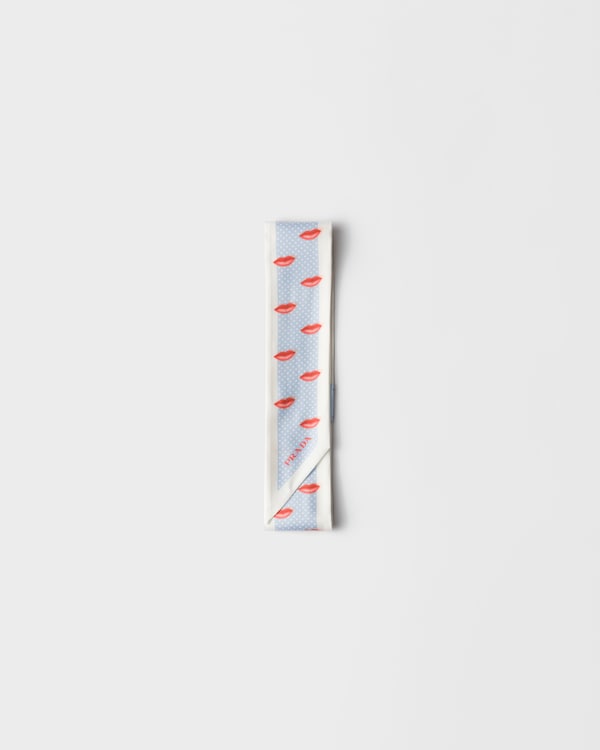 Printed silk twill skinny scarf - Light Blue Printed silk twill skinny scarf - Light Blue