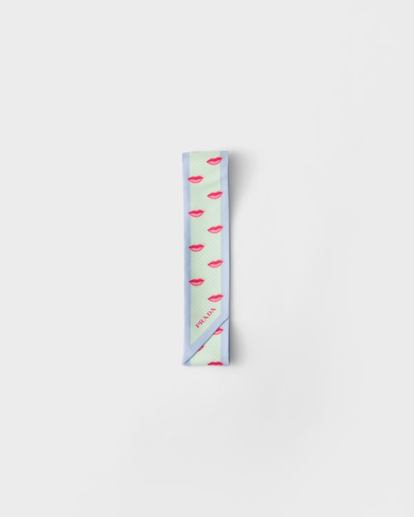 Schmaler Schal aus bedrucktem Seidentwill - Aqua Schmaler Schal aus bedrucktem Seidentwill - Aqua