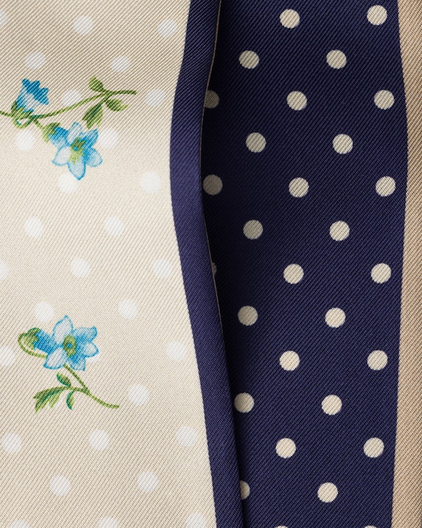 Printed silk twill skinny scarf - Natural/Blue Printed silk twill skinny scarf - Natural/Blue